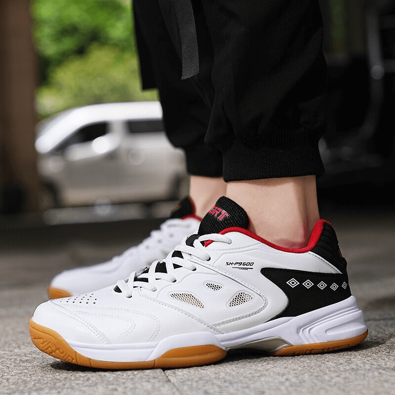 Stylish white lace-up tennis shoes with breathable design and rubber outsole, perfect for sports - SF0738