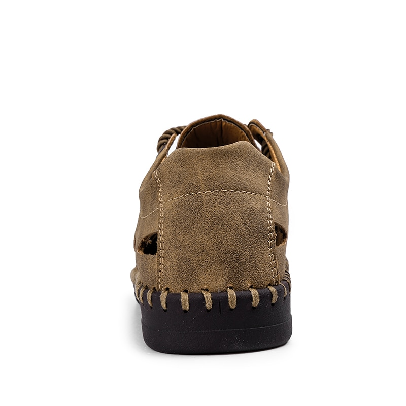 Rear view of men's lace-up leather soft sandals with durable rubber outsole, ideal for outdoor activities and water shoes - SF1085.