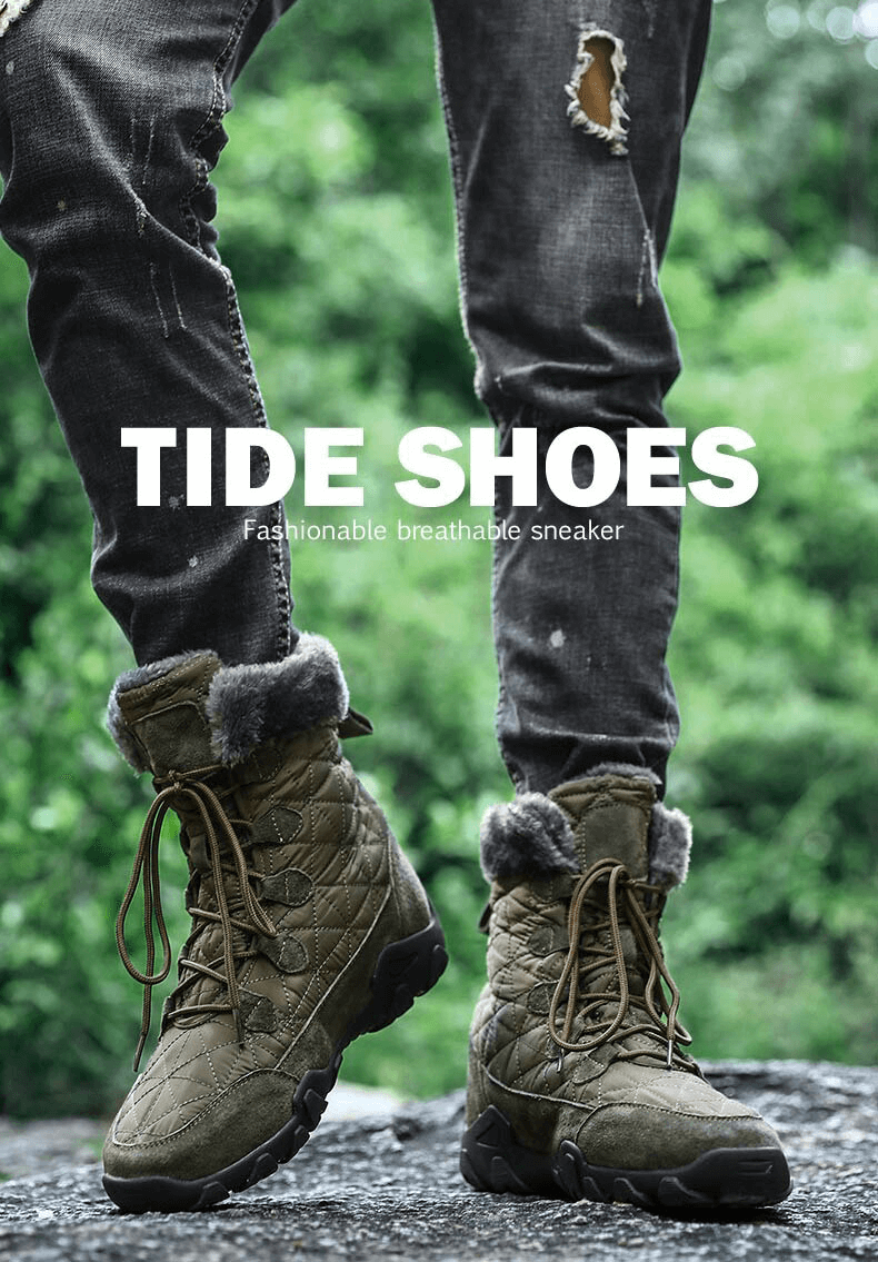 Stylish lace-up fur-lined snow boots with non-slip soles ideal for winter fashion.