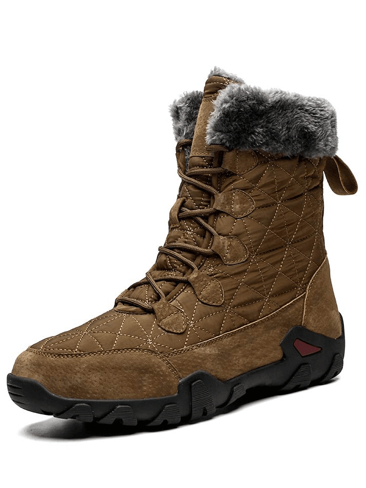 Lace-up waterproof mid-calf snow boots with non-slip outsoles and fur lining, perfect for winter warmth and comfort. Model SF0779.