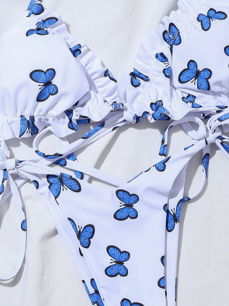 Micro bikini sexy imprimé papillon pour femme avec cordons de serrage - SPF1030 