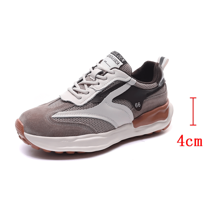Ladies thick sole sports shoes with stylish stitching and 4cm heel, featuring lace-up closure and air mesh upper.
