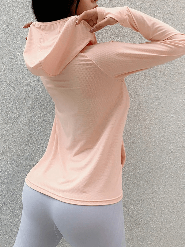 Ladies Zipper Thin Sports Hoodie / Thumb Hole Quick Dry Running Clothes - SF0058
