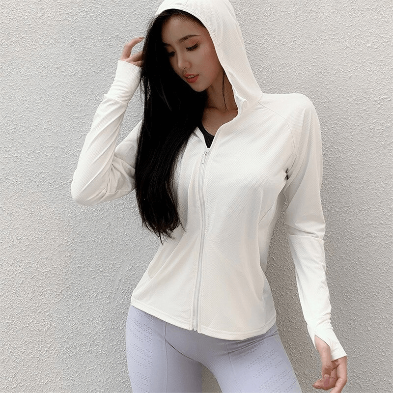 Ladies Zipper Thin Sports Hoodie / Thumb Hole Quick Dry Running Clothes - SF0058