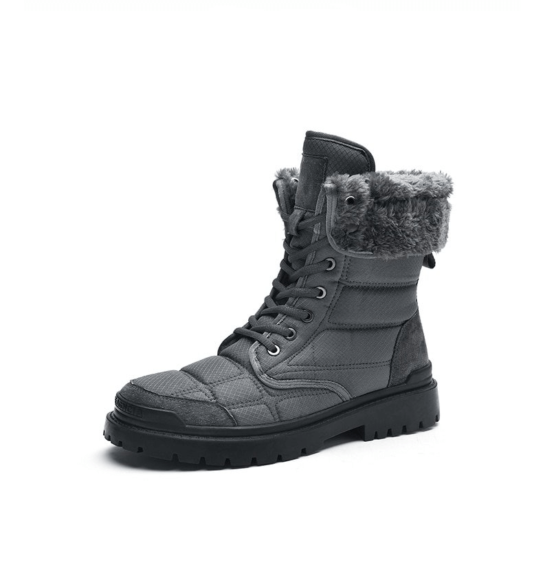 Men's leather waterproof non-slip fur-lined hiking boots SF0962, mid-calf, rubber sole, grey color, perfect for all-weather hiking.