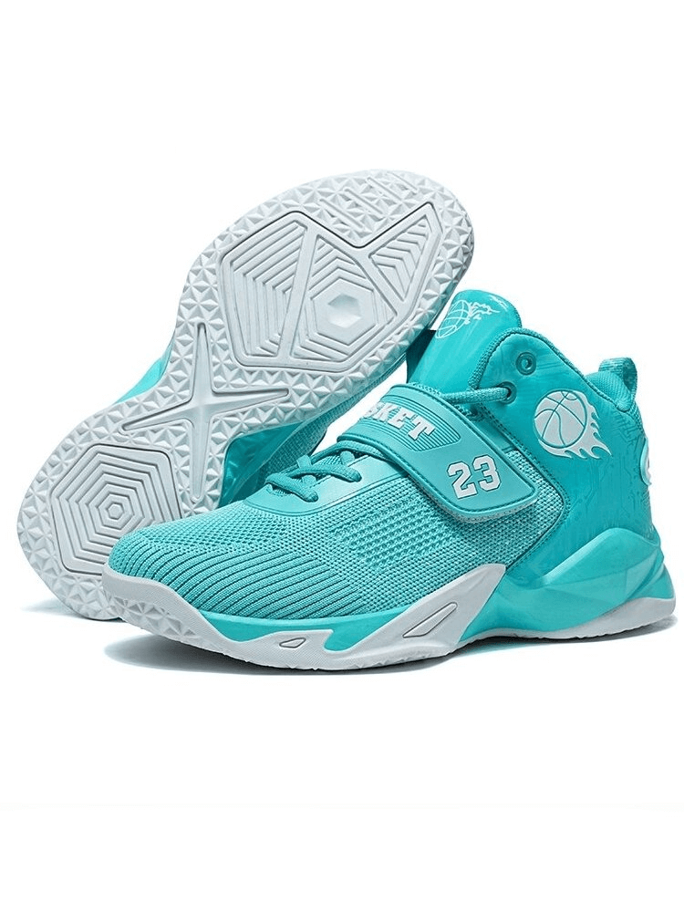Teal breathable sneakers with a durable rubber outsole and mesh upper for sports or training. Comfortable and responsive design.