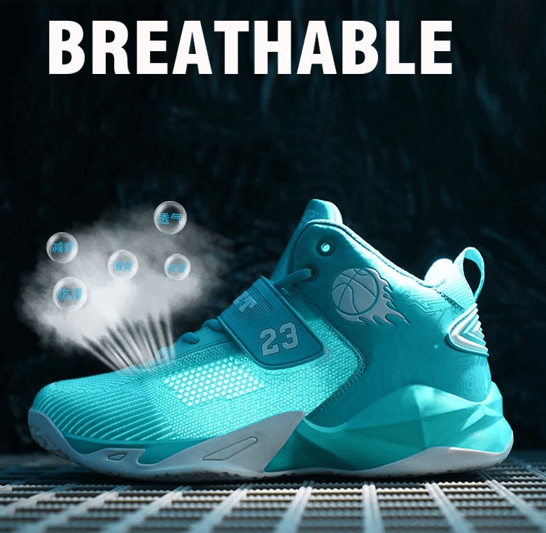 Teal breathable sports shoe with mesh upper and ForMotion technology for men and women on display, showcasing airflow and comfort.