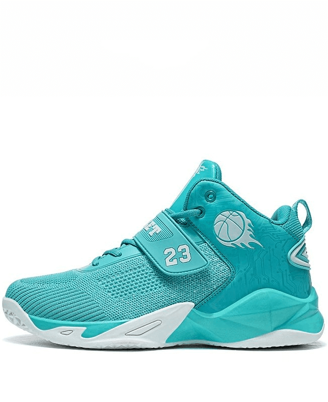 Light turquoise breathable sneakers with mesh upper and rubber outsole, featuring ForMotion technology for enhanced comfort and performance.