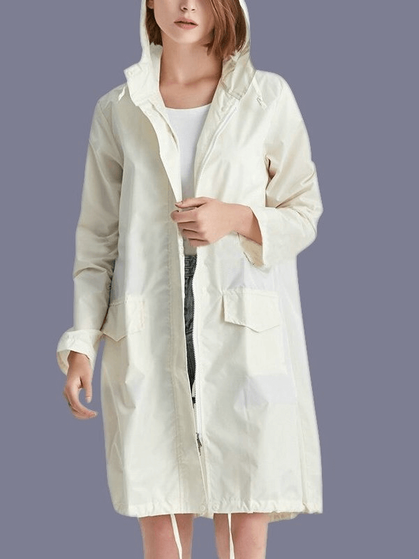 Leichter, atmungsaktiver Damen-Regenmantel mit Kapuze und Reißverschluss – SF0128 