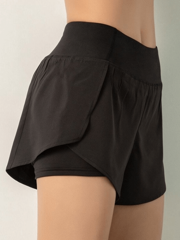 Women's lightweight elastic quick-dry sportswear shorts with black waistband, side view showing breathable fabric, SF0215