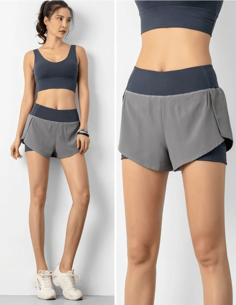 Women's lightweight elastic quick-dry sportswear shorts in gray, featuring a comfy fit for active movement, perfect for workouts.