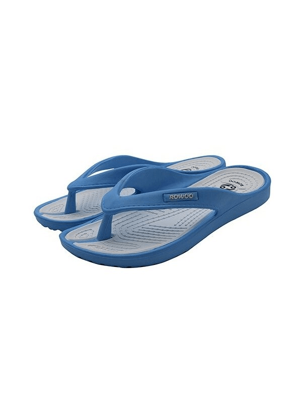 Lightweight flexible women's beach slippers in blue, with PU upper and EVA outsole. Perfect for casual and beach outings. Style SF0284.