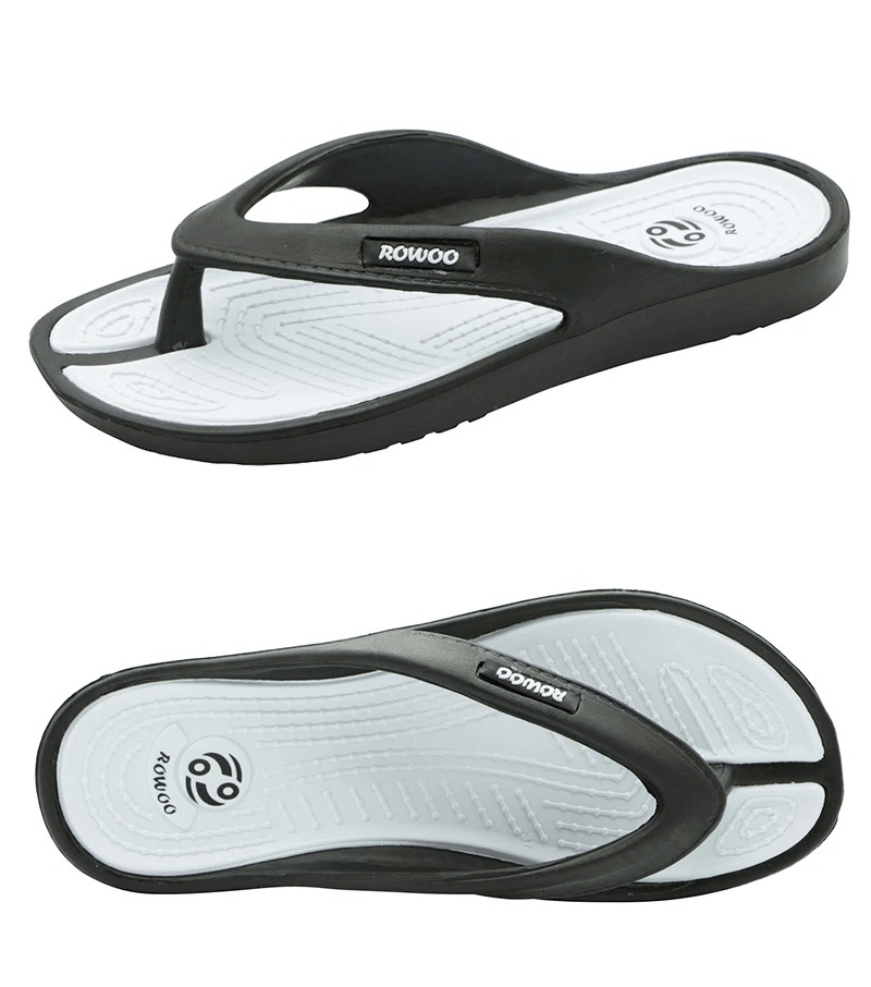 Lightweight flexible women's black beach slippers with PU upper and wedge heels, perfect for casual beach outings.