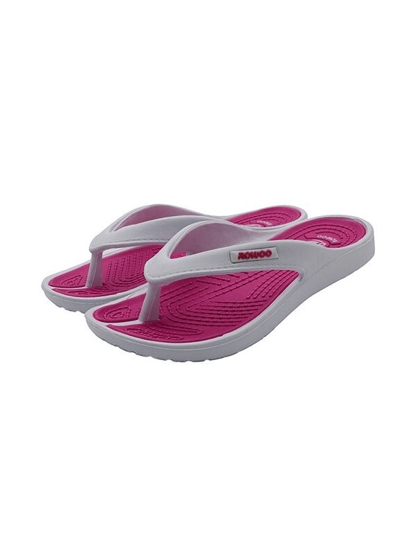 Lightweight flexible pink and white beach slippers for women with PU upper and EVA outsole, ideal for casual outings. SF0284