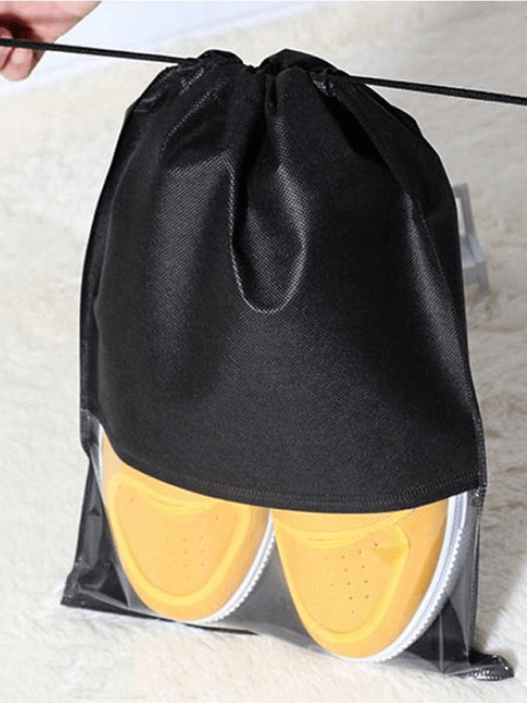 Lightweight quick-dry sports shoe bag in black, showcasing waterproof non-woven fabric for durability. Perfect for active lifestyles.