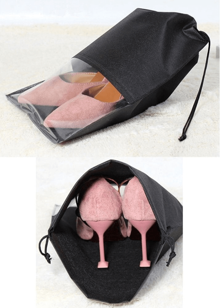 Black quick-dry shoe bag with pink high heels, made from waterproof non-woven fabric, perfect for sports shoes, SF0363.