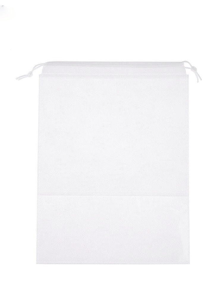 Lightweight quick-dry white shoe bag with drawstring, perfect for sports shoes and travel. Made of waterproof non-woven fabric.