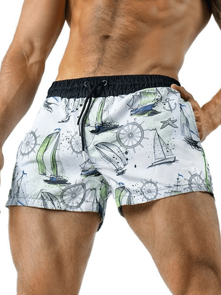 Men's lightweight quick-drying sports shorts with sailboat pattern, SF1150, perfect for active lifestyle and running.