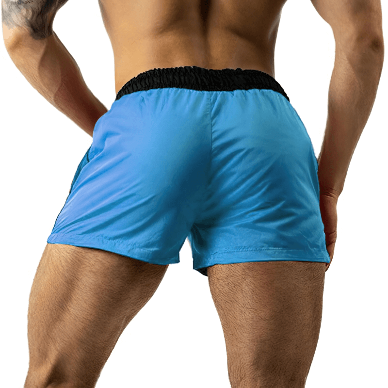 Back view of light blue lightweight quick-drying sports fitness shorts for men, ideal for running and active wear - SF1150.