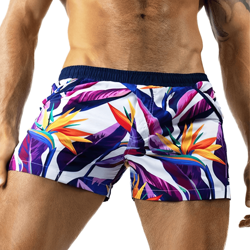 Vibrant floral men's lightweight quick-drying sports fitness shorts, perfect for active lifestyles and outdoor adventures.