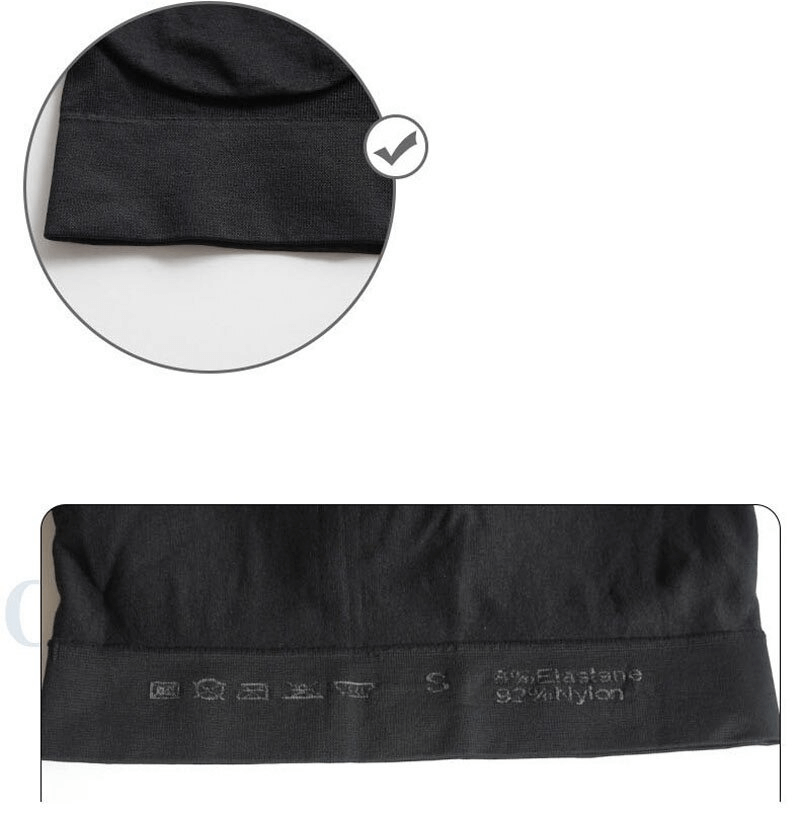 Close-up of the Lightweight Solid Color Women's Sports Bra fabric, showing black breathable nylon-spandex blend with care instructions.