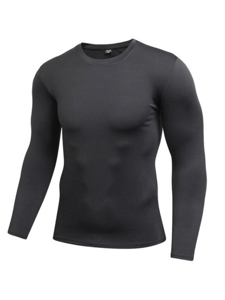 Men's lightweight sports compression shirt in black, showcasing its breathable and stretchy design ideal for active sports.