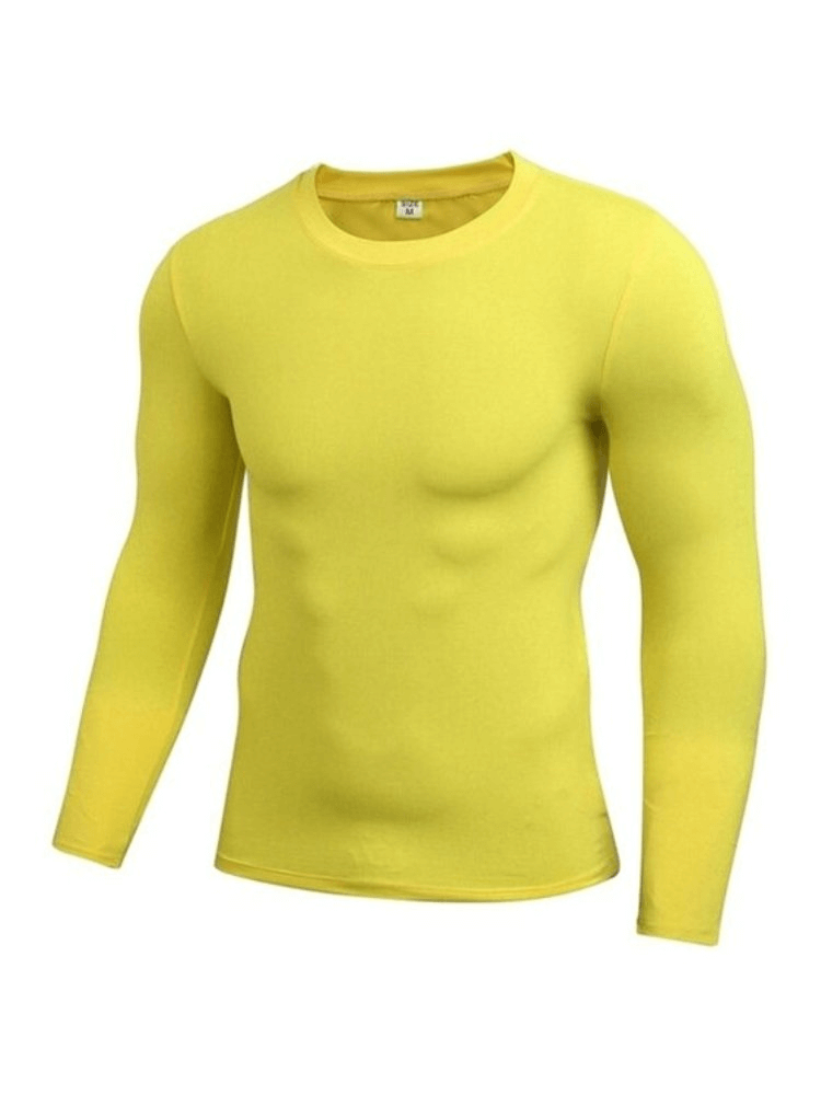 Vibrant yellow lightweight sports compression men's shirt, ideal for high-performance activities like cycling and basketball.
