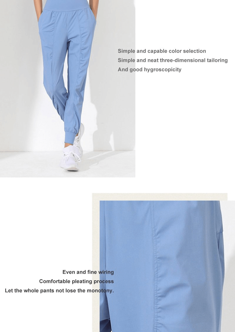 Blue lightweight women's sports pants with a wide belt and cuffs, showcasing breathable fabric and comfortable fit ideal for yoga.