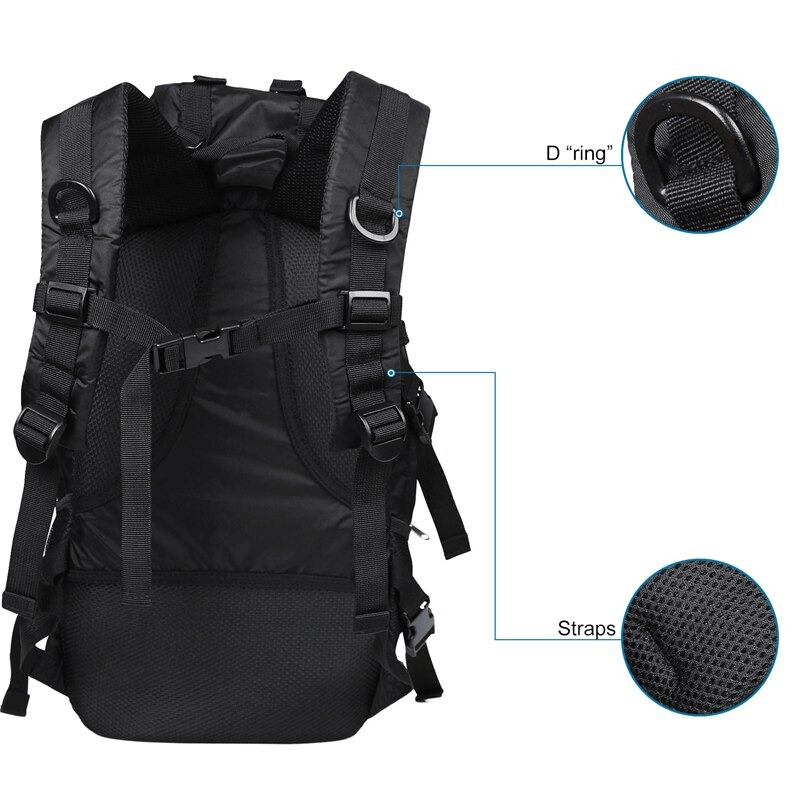 Back view of Lightweight Tactical Travel Rucksack SF0451 showing adjustable straps and D rings for hiking and camping