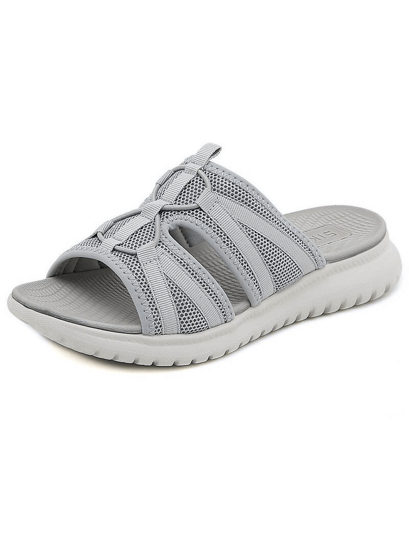 Lightweight waterproof soft flat slippers for women in grey, featuring a comfortable rubber sole, perfect for year-round athletic wear.