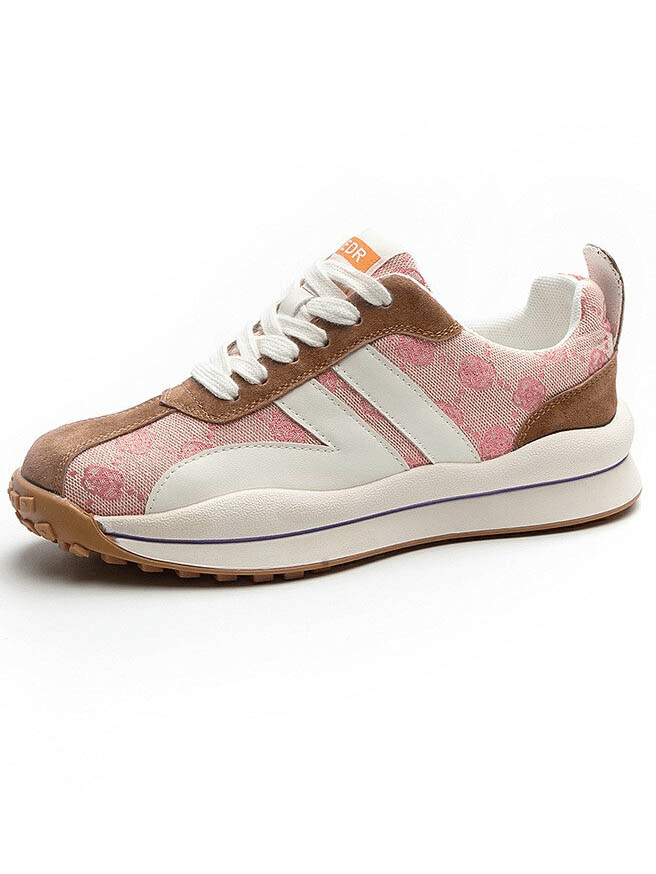 Cozy genuine leather lace-up ankle sneakers with print, featuring round toe and rubber outsole, stylish and comfortable SF0978