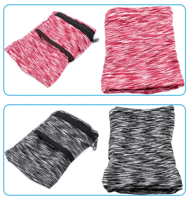 Lightweight Zipper Running Arm Bag in red and black, showcasing breathable ice silk fabric for phone and keys, ideal for athletes.