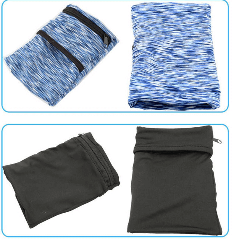 Blue and black lightweight zipper running arm bags for phone and keys, perfect for athletes and hikers.
