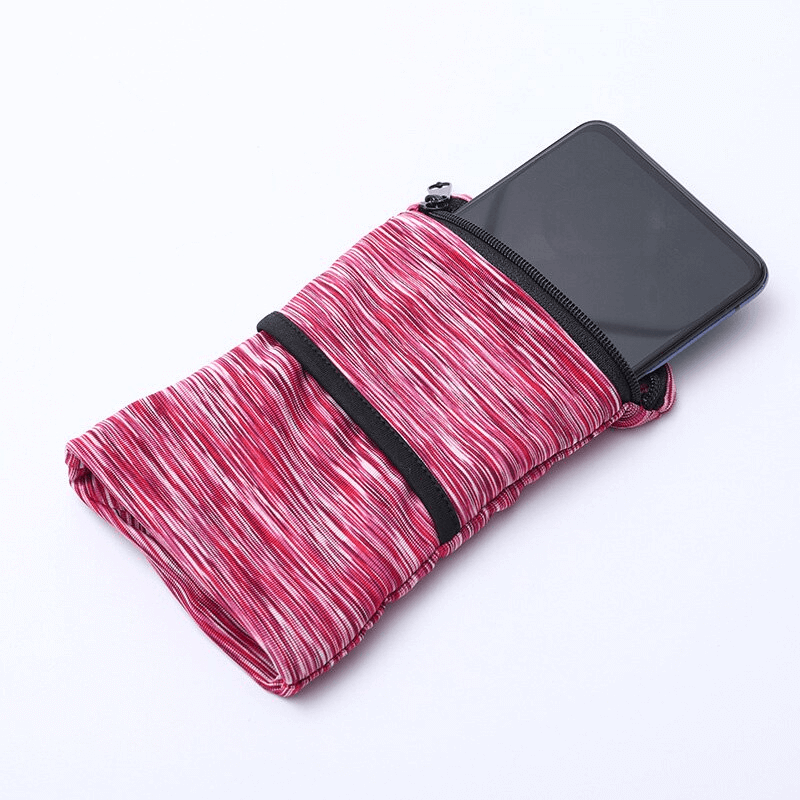 Lightweight pink zipper running arm bag with phone compartment, ideal for athletes and gym-goers.