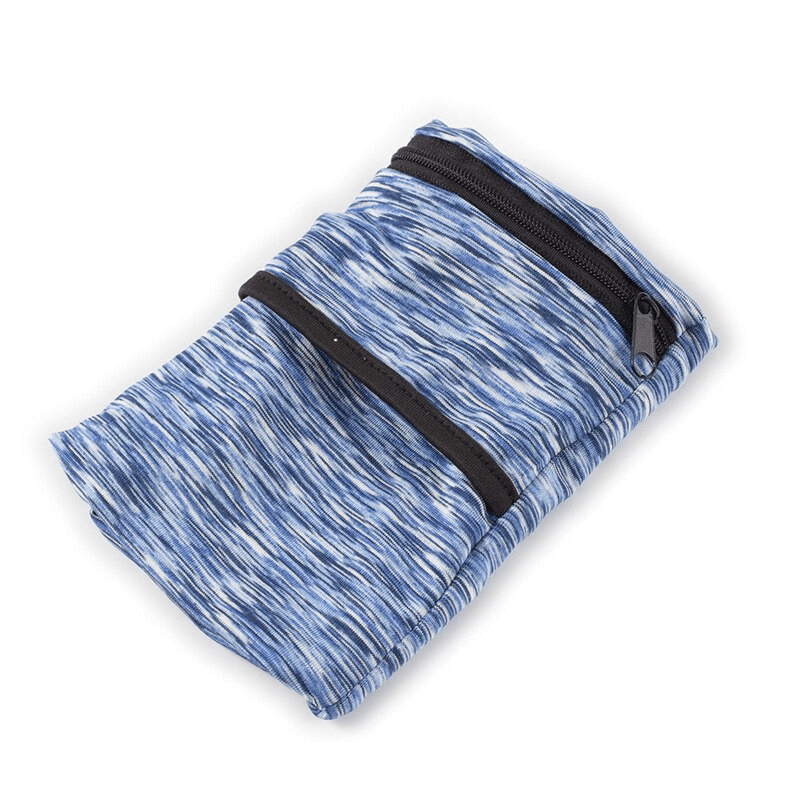 Blue Lightweight Zipper Running Arm Bag for phone and keys, featuring elastic and breathable Ice Silk fabric, perfect for athletes.