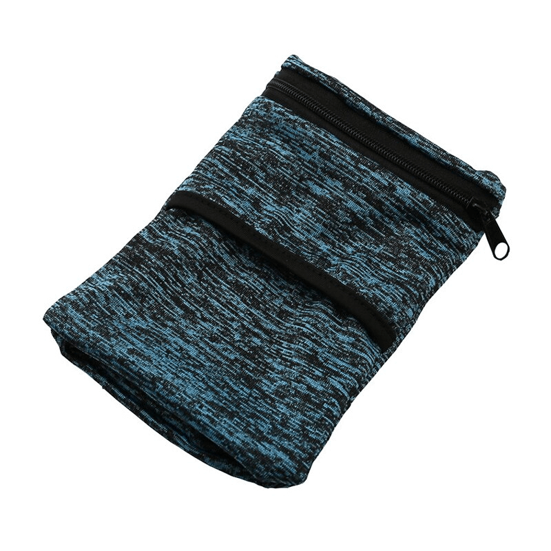 Blue lightweight zipper running arm bag for phone and keys, sports wristlet, unisex, ideal for athletes and gym-goers.