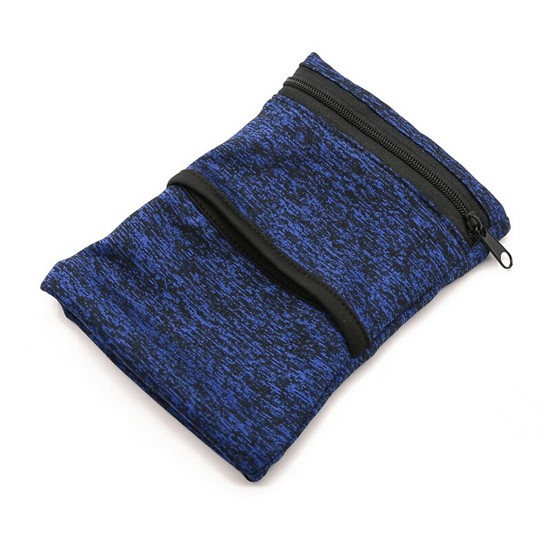 Blue lightweight zipper running arm bag for phone and keys, perfect for workouts, featuring breathable Ice Silk fabric. Model SF1042.