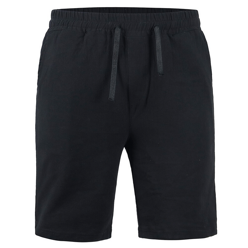 Stylish black linen breathable men's shorts with drawstring, mid-rise waistband, and side pockets, ideal for summer and sports - SF1118.