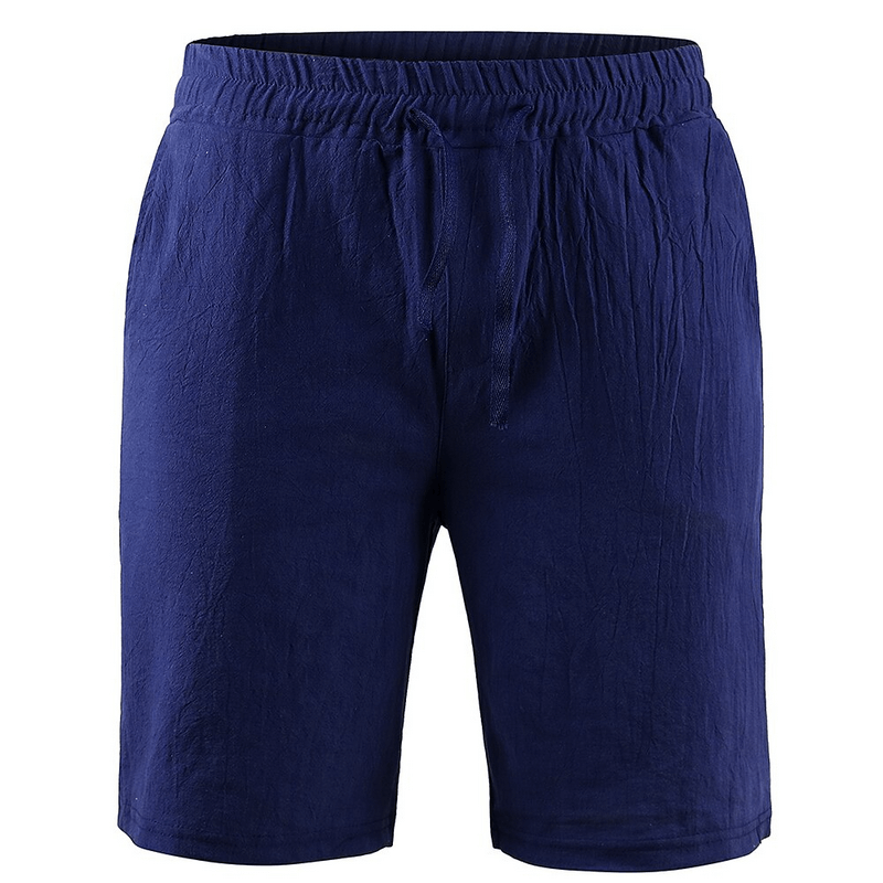 Linen Solid Color Men's Shorts in Navy Blue with Drawstring - SF1118