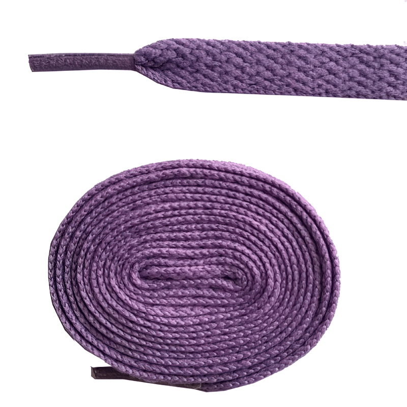 Purple long plain flat shoelaces rolled and shown flat for sports shoes, durable polyester, 86.5 inches, SF1125 model.