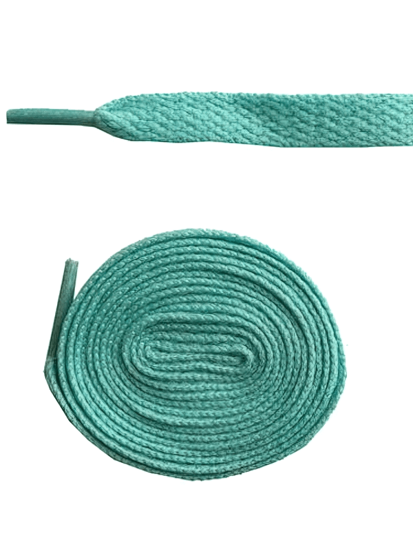 Teal long flat shoelaces for sports shoes, 86.5 inches, durable polyester for reliable hold and comfortable fit.