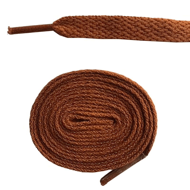 Brown long plain flat shoelaces for sports shoes, ultra-durable polyester, perfect for reliable hold and comfort during activities.