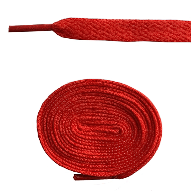 Bright red long plain flat shoelaces for sports shoes, ultra-durable polyester, 86.5 inches, perfect for any activity.
