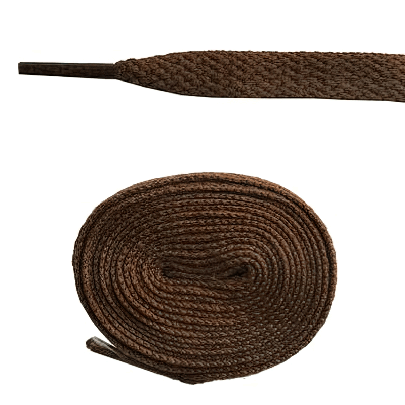 Brown long plain flat shoelaces for sports shoes, 86.5 inches, durable polyester material, ideal for reliable and comfortable fit.
