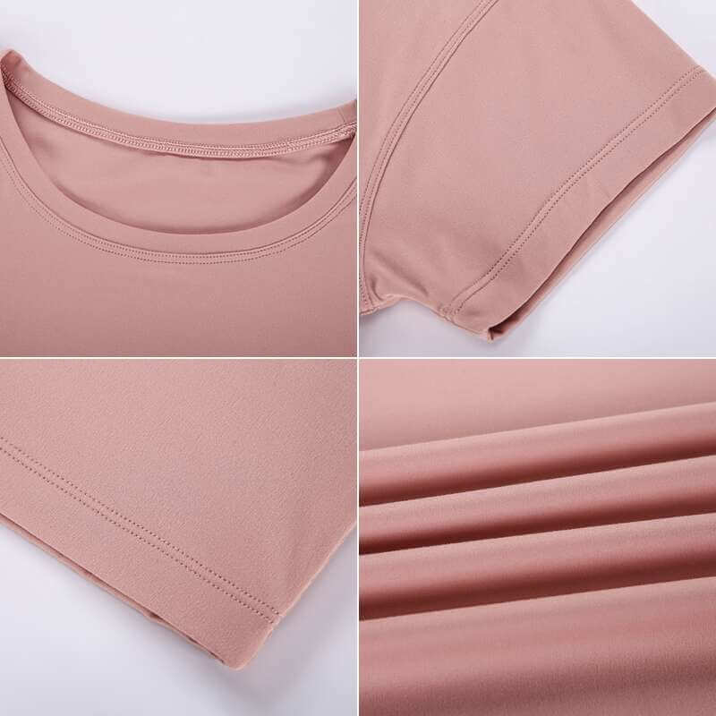 Loose Fit Workout Crop T-Shirt for Women - Short Sleeve, Nylon/Spandex Blend, Perfect for Yoga, SF1155 Close-up Detail View
