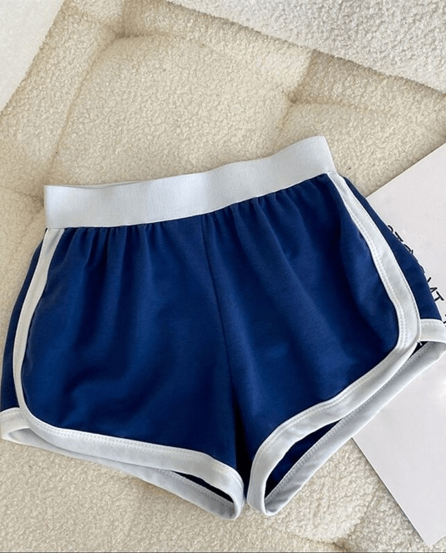 Blue Loose Women's Sports Shorts with White Trim and Elastic Waistband, Perfect for Modern Female Athletes - SF0167