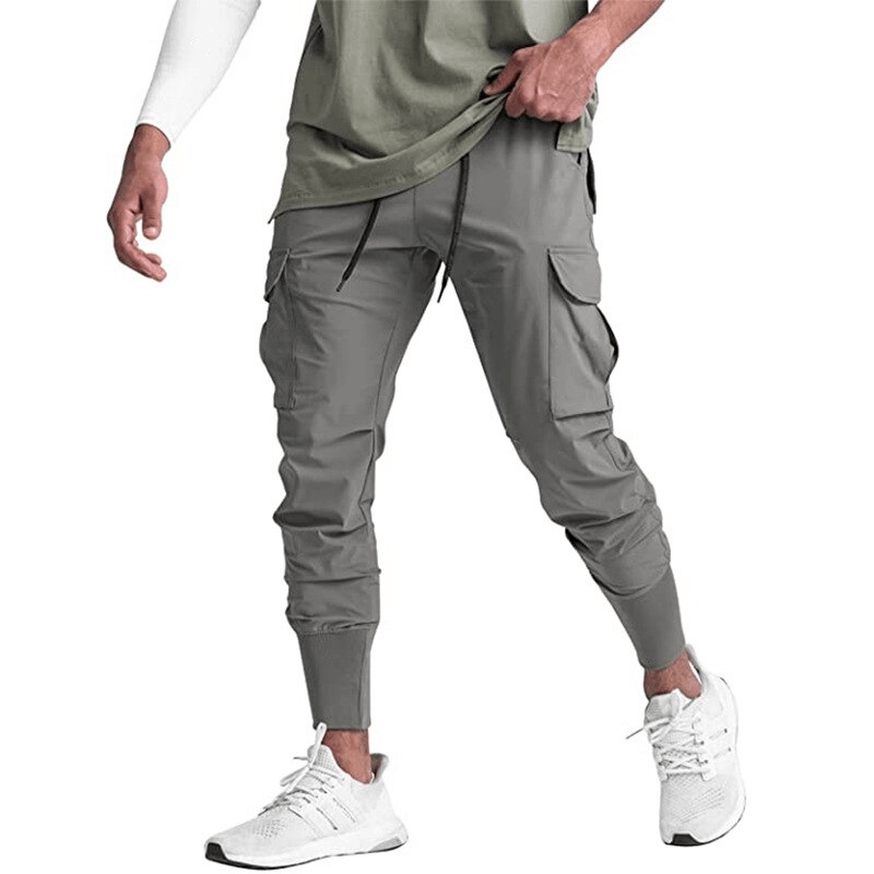 Men's Loose Slim Elastic Joggers with Wide Cuffs for Running, Gray Polyester, Comfortable Fit - SF1141