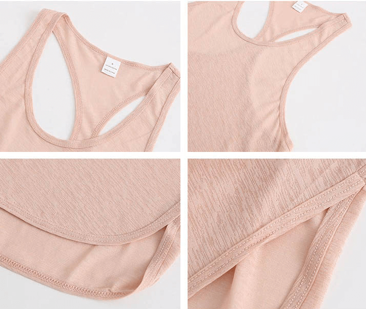 Peach loose women's gym tank top with breathable, sweat-wicking fabric and quick-dry features, perfect for sports and running.
