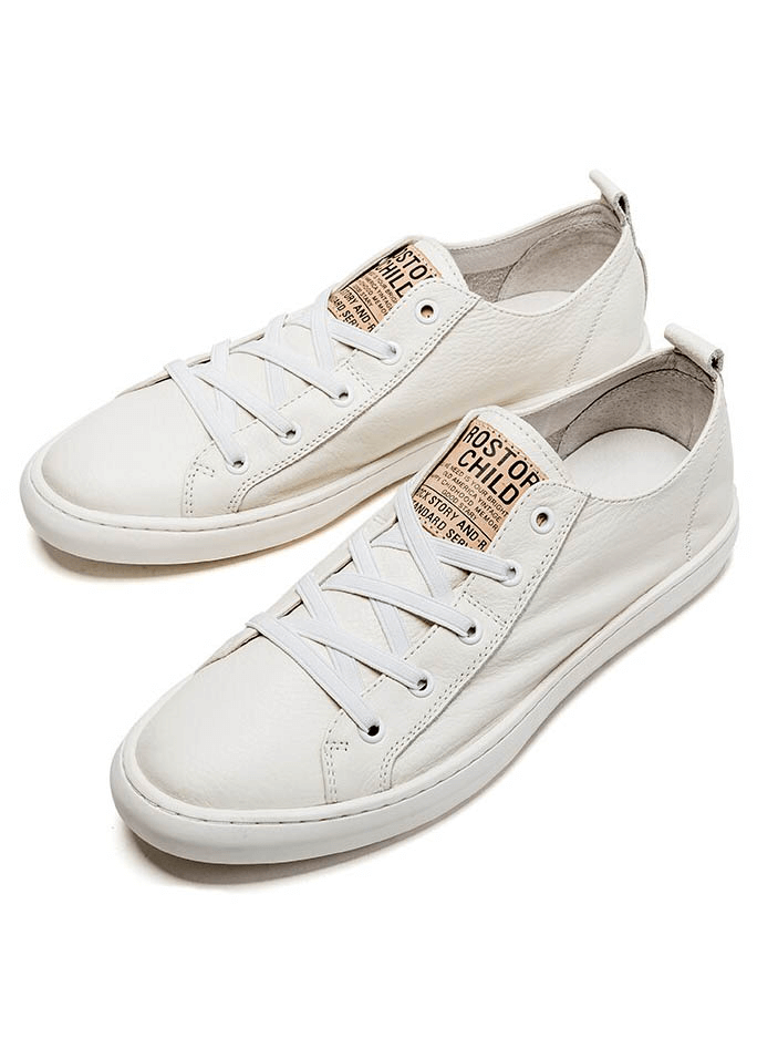 Luxury Genuine Leather White Casual Shoes for Men - Breathable and Comfortable Walking Shoes SF0968