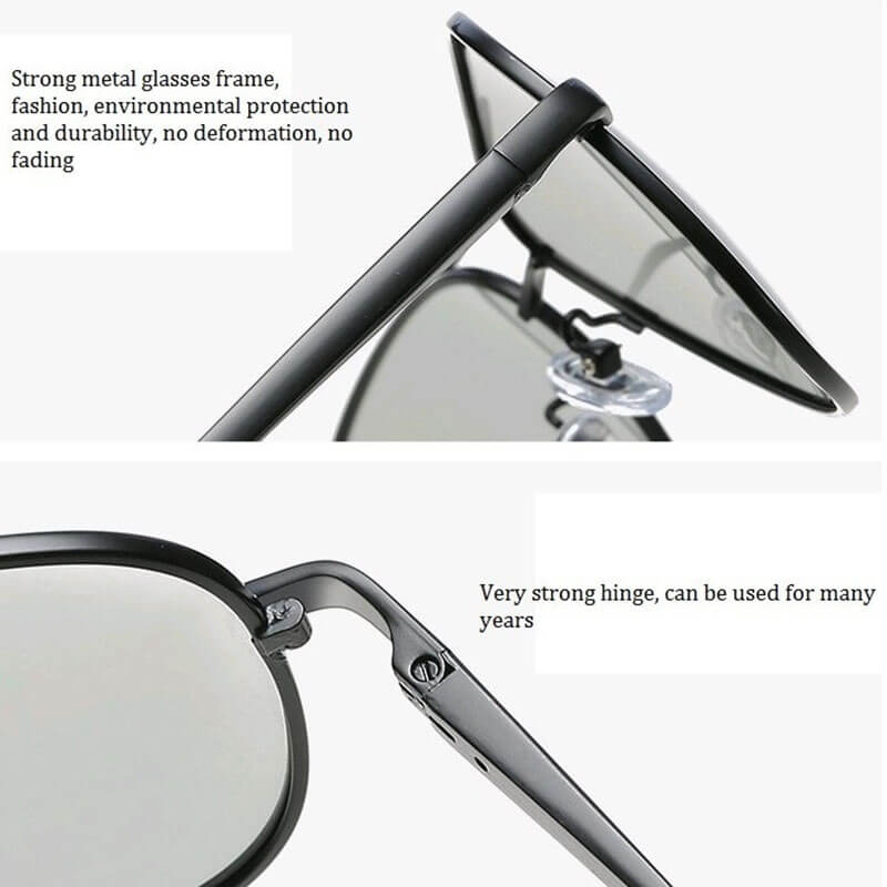 Close-up of luxury sunglasses' strong metal frame and hinge, showcasing durability and stylish design.